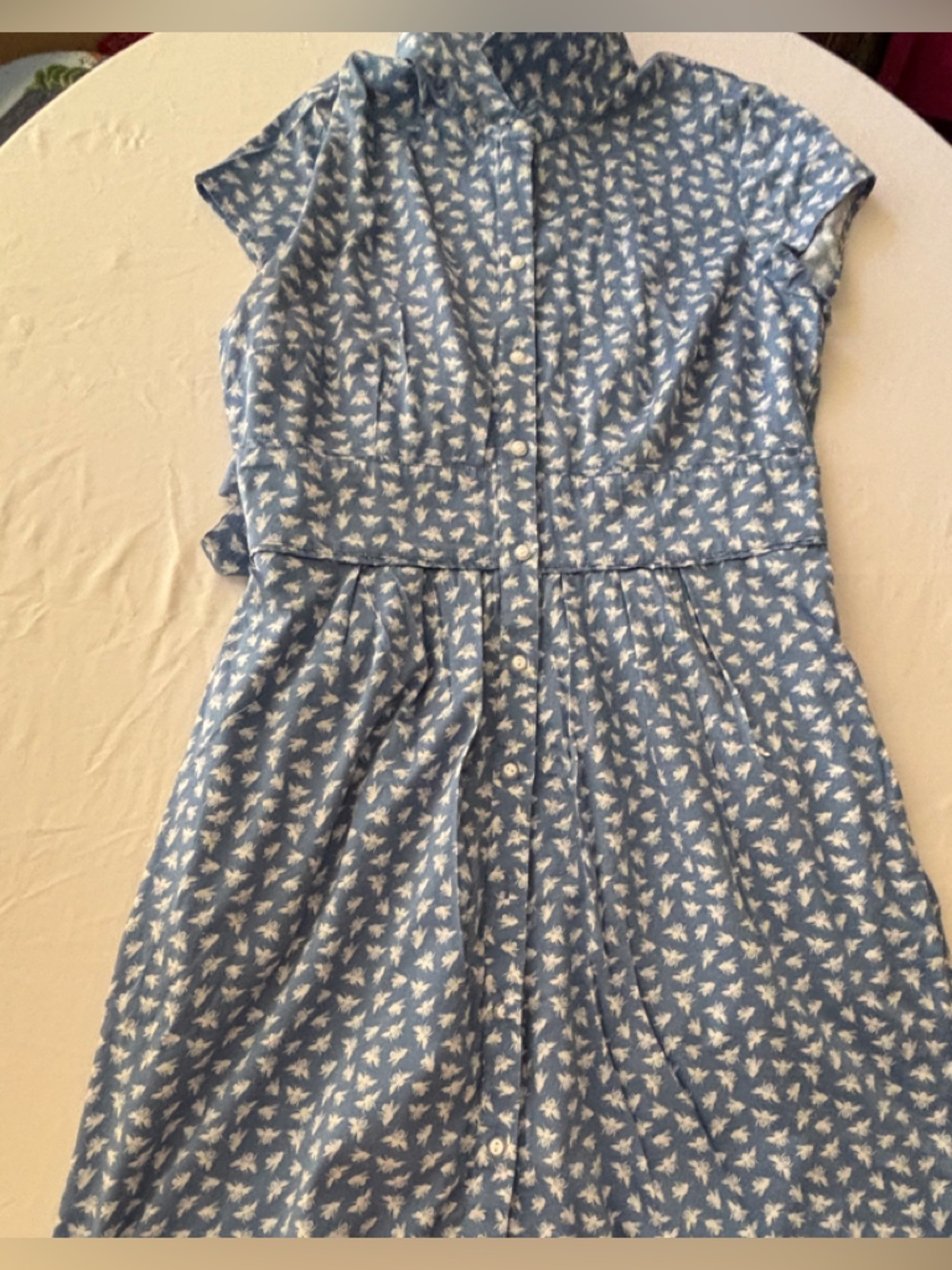 Saville Row Company Bumblee Print Blue Cotton Summer Dress Women’s Sz 12 - Picture 8 of 13